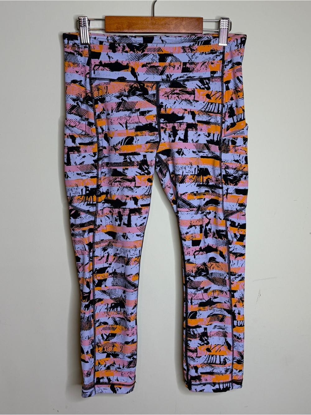 Sun Runner Purple & Orange Patterned Cropped Active Leggings